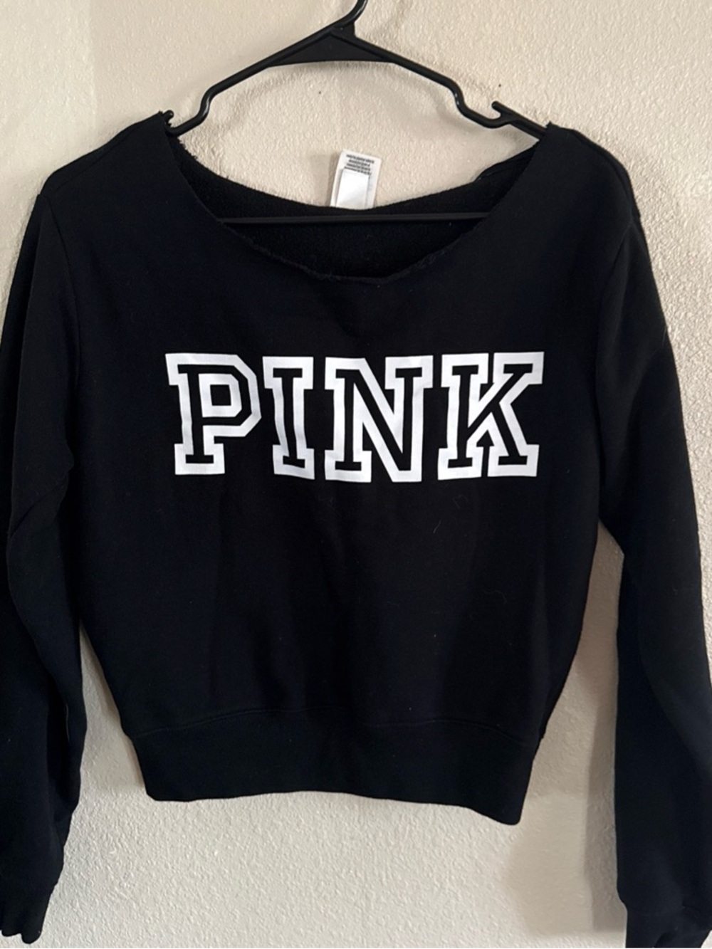 PINK Victoria's Secret Black Sweatshirt with White Logo Tag
